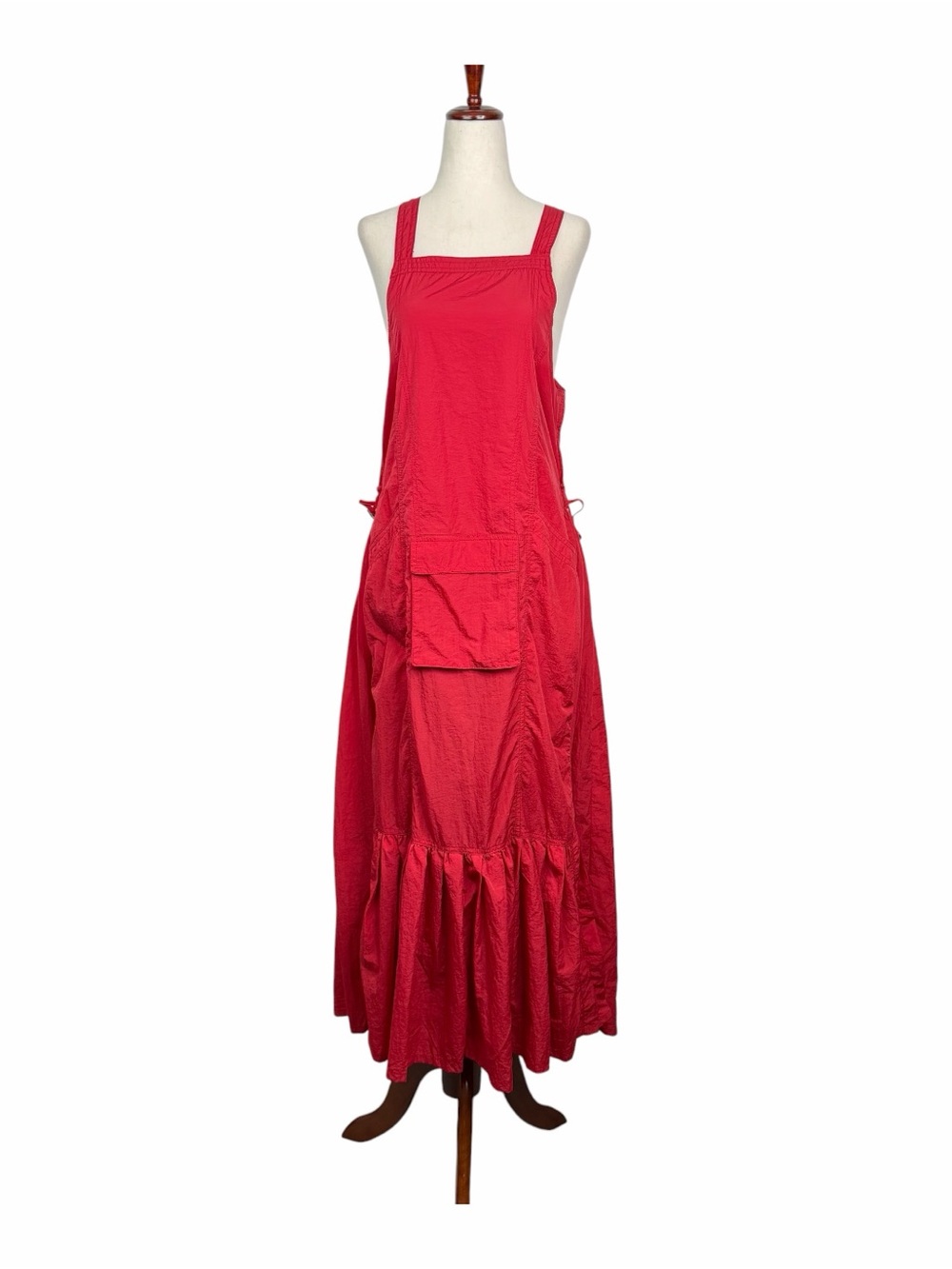 Anthropologie Daily Practice Loose Pullover Midi Dress Red Ruffle Hem Sz Small